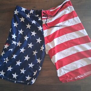 Dothin Men's American Flag Swim Trunks - Red & Navy Stars
